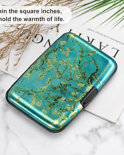 ELFISH Mini RFID Aluminum Wallet Credit Cards Holder Business Card Case Metal ID Case for Men Women（Apricot flower