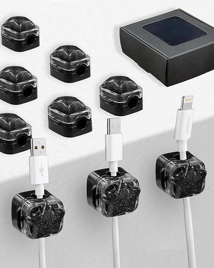 9Pack Magnetic Cable Clips for Nightstand, Adhesive Night-Glowing Cord Holder Organizer for Office Home Desk Wall Car (Black,Star)