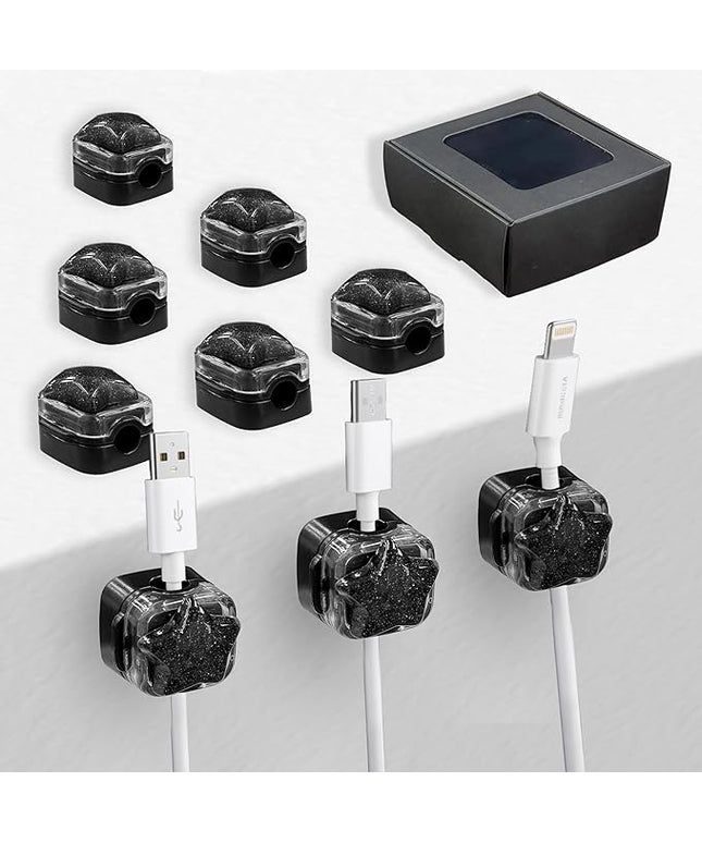 9Pack Magnetic Cable Clips for Nightstand, Adhesive Night-Glowing Cord Holder Organizer for Office Home Desk Wall Car (Black,Star)