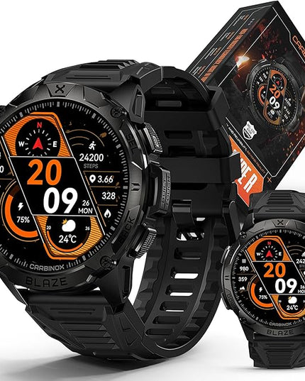 CARBINOX Blaze Smart Watch with GPS – Rugged Fitness Trackers, IP69K Waterproof, 170+ Sports Modes, Gorilla Glass, Make/Receive Calls, Step Counter Watch, Android & iOS Compatible