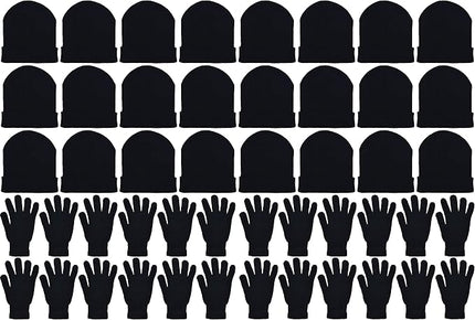 48x Winter Beanies & Gloves Combo Pack, Bulk Pack for Men Women, Warm Cozy Gift