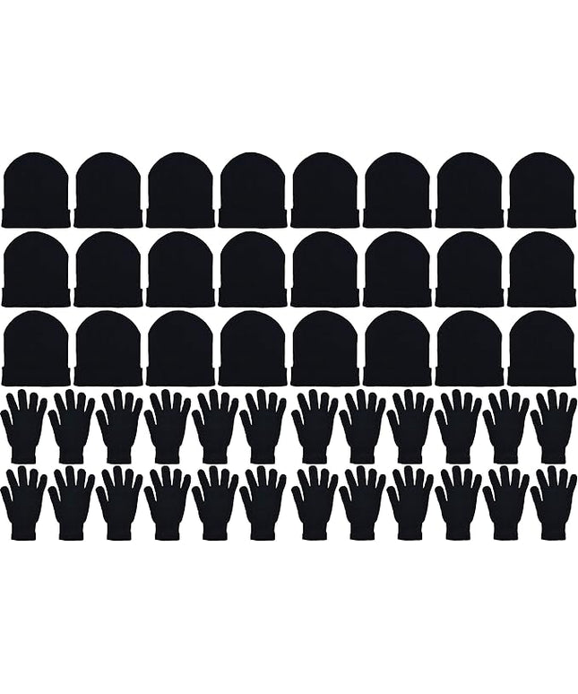 48x Winter Beanies & Gloves Combo Pack, Bulk Pack for Men Women, Warm Cozy Gift