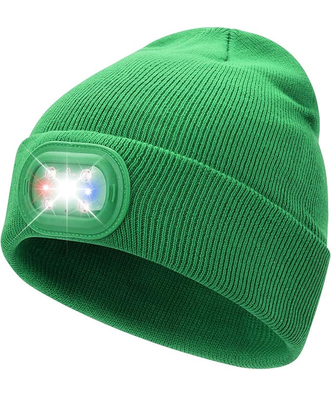 AOPREL Beanie with The Light, Unisex USB Rechargeable Headlamp Winter Knitted Cap for Men Dad Husband