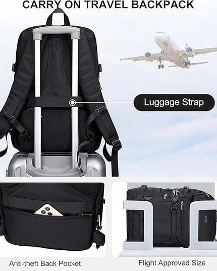 PIJUSHI Travel Backpack for Women Men Flight Aprroved Carry on Bag Large Casual Luggage Backpack Fit 16 inch Laptop(PE050 Black)