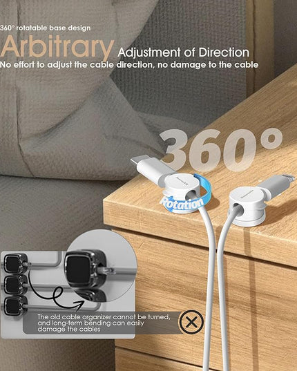 9 Pack Spring Cord Organizer Cable Clips [Locking Cable Rotatable], 2025 Latest Nearockle Phone Charging Cord Holder Cable Management for Car, Nightstand, Office Desk Accessories (White)