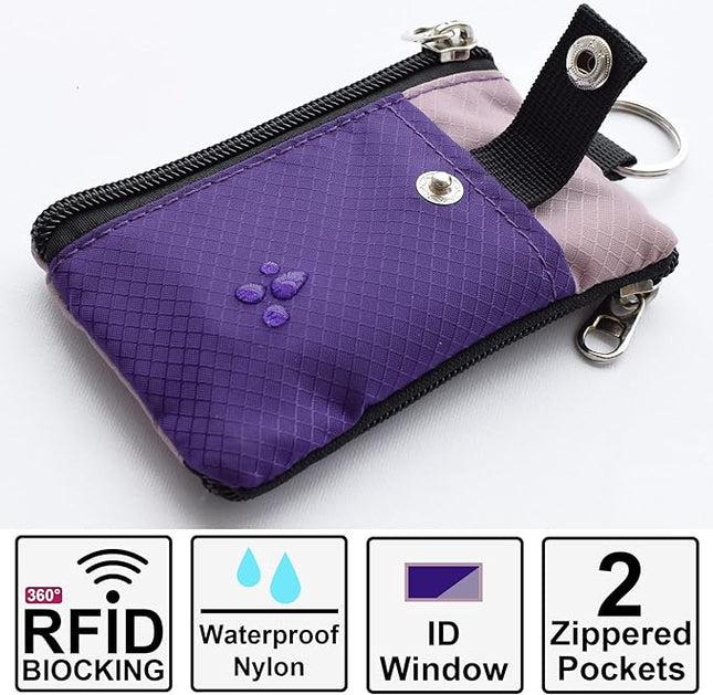 Minimalist RFID Blocking Small Wallet with ID Window,WaterResistant Zip Id Case Wallet with Lanyard Keychain for Cards,Cash,Travel,Women,Men