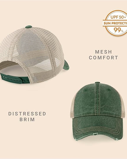 CHOK.LIDS Everyday Premium Washed Trucker Hat Unstructured Distressed Pigment Dyed Cap Adjustable Outdoor Headwear