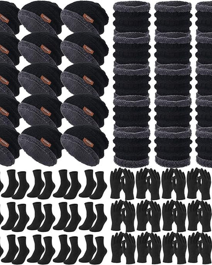 Sureio 60 Pcs Homeless Beanies Hat Scarf Glove Set Bulk Winter Knitted Beanies Gloves Scarf Socks for Homeless Care Package