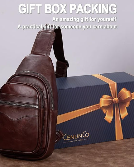 Genuine Leather Sling Bag for Men and Women Crossbody Shoulder Bag Sling Backpack Chest Purse Carry on Casual Daypack