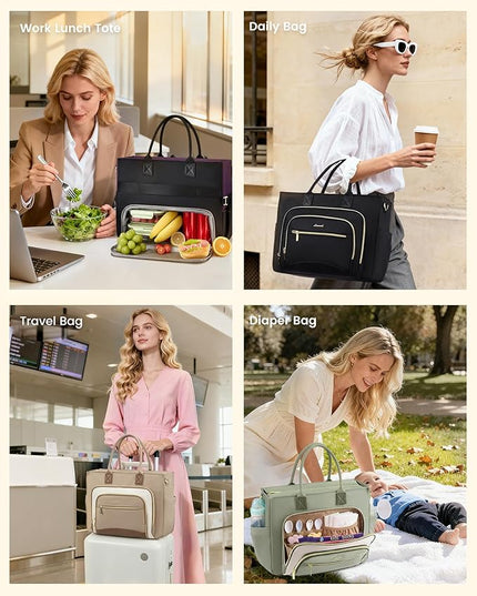 LOVEVOOK Insulated Lunch Bag,2-in-1 Work Tote Bag with Lunch Compartment,Large Capacity Professional Work Bag for Women,15.6 Inch Laptop Bag with Cup Holder for Teacher,Nurse,College,Office,Travel