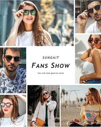 SUNGAIT Classic Vintage Round Polarized Sunglasses for Women Men Retro Style UV400