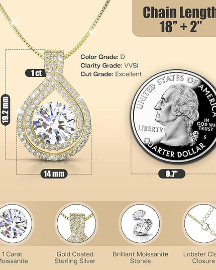 Platinum Plated Certified Moissanite Necklace for Women Gift for Her