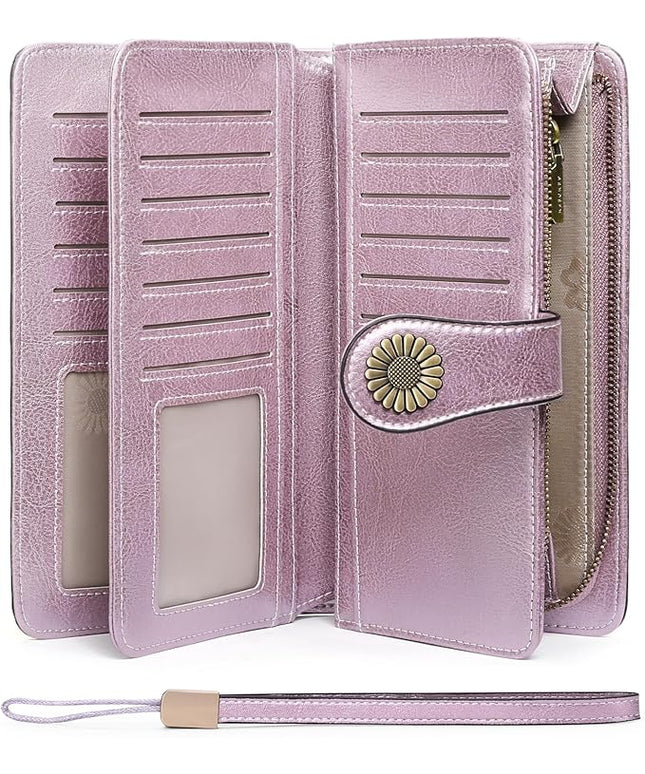 SENDEFN Wallets for Women Leather Credit Card Holder with RFID Blocking Large Capacity Wristlet | with RFID Blocking, Large Capacity, Wristlet, with RFID Blocking, Large Capacity, Wristlet