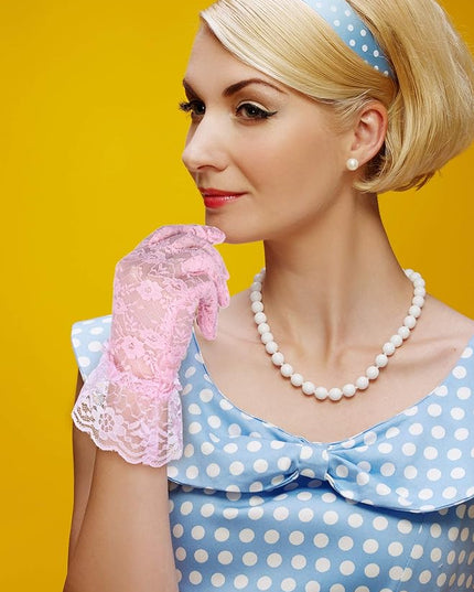 SATINIOR Ladies Lace Gloves for Women Tea Party Elegant Short Courtesy Gloves for Wedding Dinner Opera Parties