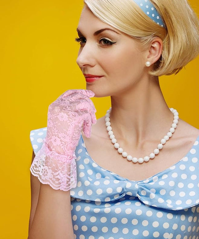 SATINIOR Ladies Lace Gloves for Women Tea Party Elegant Short Courtesy Gloves for Wedding Dinner Opera Parties