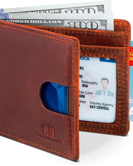 SERMAN BRANDS RFID Blocking Slim Bifold Genuine Leather Thin Minimalist Front Pocket Wallets for Men Billfold Wallet Men Gift