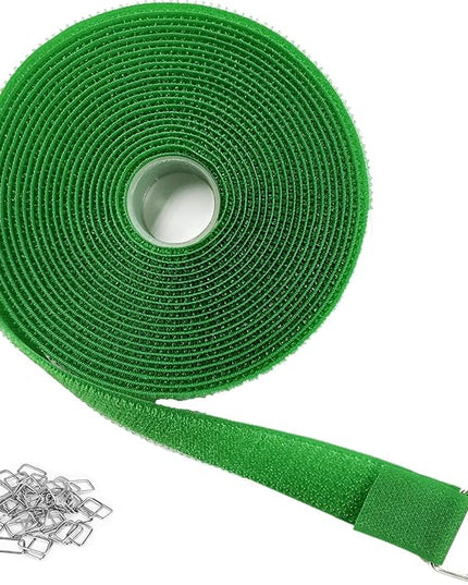 1"x16ft Hook and Loop Straps with 25 Metal Buckles, Adjustable Fastening Cable Straps, Cut-to-Length Cinch Strap, Reusable Nylon Securing Cord Ties for Organizer or Storage, 1 inch Wide,Green