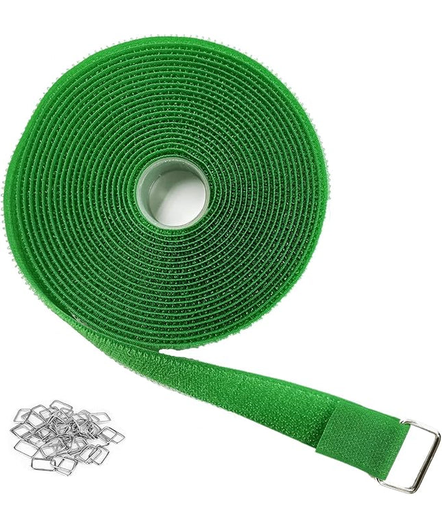 1"x16ft Hook and Loop Straps with 25 Metal Buckles, Adjustable Fastening Cable Straps, Cut-to-Length Cinch Strap, Reusable Nylon Securing Cord Ties for Organizer or Storage, 1 inch Wide,Green