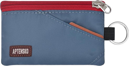 RFID Travel Wallet with Adjustable Lanyard-Zipper Small Wallet with ID Card Holder, Keychain for women&men-Minimalist Slim Waterproof Nylon case for ID, Cash, Key (Slate Blue)
