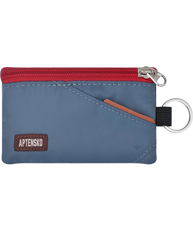 RFID Travel Wallet with Adjustable Lanyard-Zipper Small Wallet with ID Card Holder, Keychain for women&men-Minimalist Slim Waterproof Nylon case for ID, Cash, Key (Slate Blue)