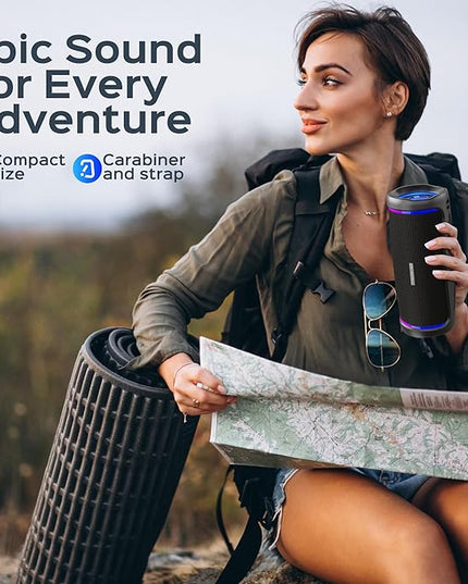 TREBLAB HD77 Bluetooth Speaker, 30W Portable Wireless Speaker with 360° Stereo Sound & Deep Bass, IPX7 Waterproof Outdoor Bluetooth Speaker, 20H Battery, TWS Pairing for Home, Beach, Pool, Camping