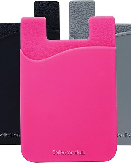 USA Merchant Card Holder for Back of Phone - Silicone Stick on Cell Phone Wallet for Credit Card, ID, Business Card - iPhone, Android and Most Smartphones - 3 Pack (Black,Pink,Grey)