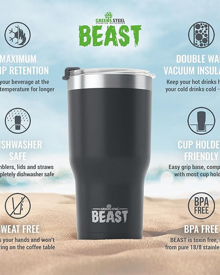 Beast 30 oz Tumbler Stainless Steel Vacuum Insulated Coffee Ice Cup Double Wall Travel Flask (Matte Black)