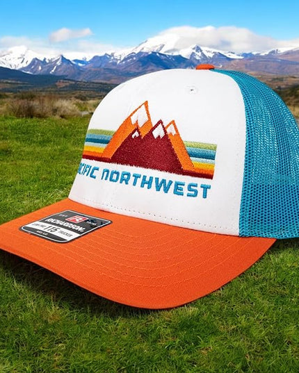 Pacific Northwest Trucker Hat - Richardson 115 Embroidered Snapback Cap for Men & Women - Hiking, Camping & Outdoor Adventure