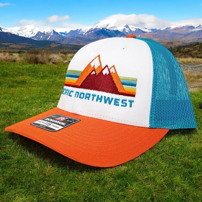 Pacific Northwest Trucker Hat - Richardson 115 Embroidered Snapback Cap for Men & Women - Hiking, Camping & Outdoor Adventure