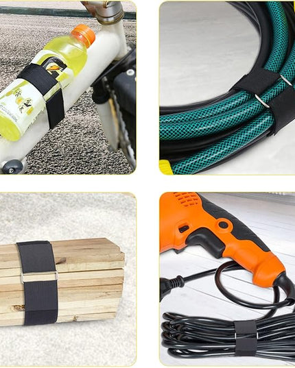 1.5"x32ft Hook and Loop Straps with 30 Metal Buckles, Adjustable Fastening Cable Straps, Cut-to-Length Cinch Strap, Reusable Nylon Securing Cord Ties for Organizer or Storage, Black