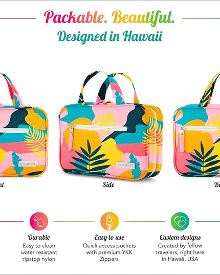 Eco Sun Hanging Travel Toiletry Bag — Designed in Hawaii — Water-resistant Travel Organizer for Bathroom Accessories