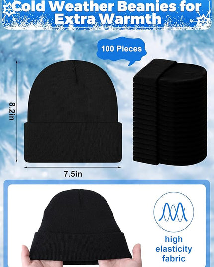 Suhine 200 Pieces Winter Beanies Gloves Sets Include 100 Warm Knitted Hats Bulk and 100 Gloves for Men Women Homeless