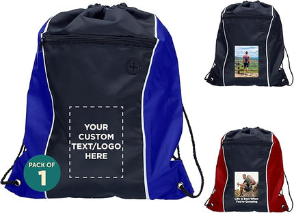 DISCOUNT PROMOS Two-Tone Drawstring Backpack Non-Woven Set of 1 - Customizable Text, Logo, Picture - Durable Sports Backpacks - Ideal for Sports, Travel, Gym & More - Blue