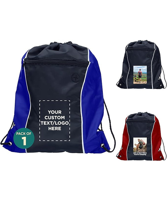 DISCOUNT PROMOS Two-Tone Drawstring Backpack Non-Woven Set of 1 - Customizable Text, Logo, Picture - Durable Sports Backpacks - Ideal for Sports, Travel, Gym & More - Blue