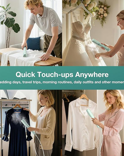 Newbealer 3in1 Clamp Travel Steam Iron with Global Voltage, 100-240V Clothes Steamer, Dry Ironing & 2 Steam Levels, Non-Stick Ceramic Soleplate, Auto-off, Self Cleaning, w/Detachable Clamp (Green)