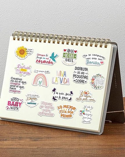 50PCS Spanish Motivational Stickers, Positive Quote Water Bottle Stickers, Waterproof Vinyl for Laptop Journal Scrapbook, Teens Adults Kids
