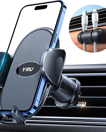 YRU Phone Holders for Your Car [2026 Upgraded Military Metal Hook], Cellphone Holder Car[No Fear of Bumps] Vent Phone Mount Truck Compatible with iPhone17 16 15 14 13 12 Samsung Android, Grey