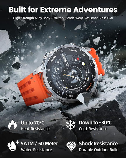 WalkerFit GPS Smart Watch for Men, Multi-Satellite Positioning, Full Metal Body, 520mAh Long Battery Life, 5ATM Waterproof with Bluetooth Call, 1.43” AMOLED Screen, Compatible with Android/iPhone