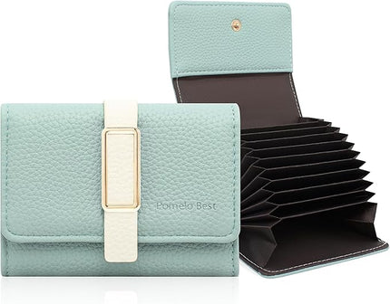 Pomelo Best Credit Card Holder RFID Wallet for Women, Small Leather Zipper Card Case with With 11 Card Slots Light Blue