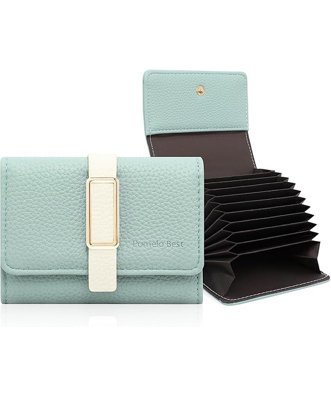Pomelo Best Credit Card Holder RFID Wallet for Women, Small Leather Zipper Card Case with With 11 Card Slots Light Blue