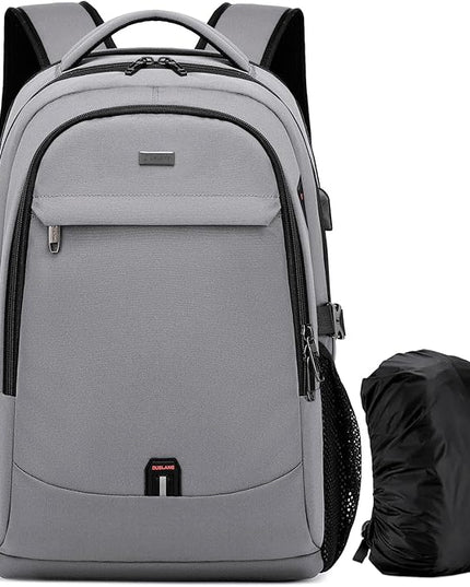 DUSLANG 17 Inch Laptop Backpack for Travel Water Resistant College Backpack for Men/Women Laptop Bag with USB Charging Port and Rain Cover,light grey