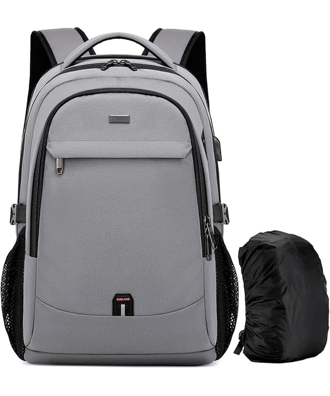 DUSLANG 17 Inch Laptop Backpack for Travel Water Resistant College Backpack for Men/Women Laptop Bag with USB Charging Port and Rain Cover,light grey