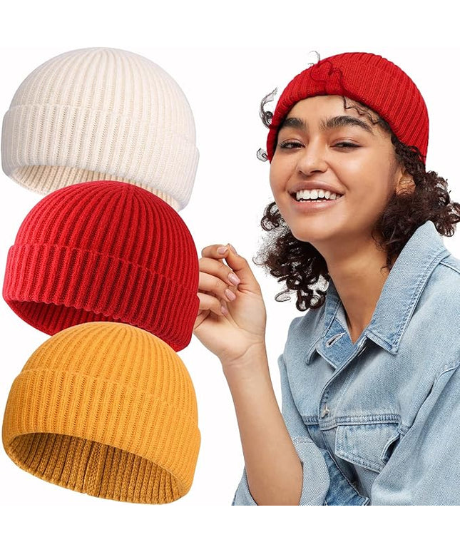 ROYBENS Swag Wool Knit Cuff Short Fisherman Beanie for Men Women, Winter Warm Hats