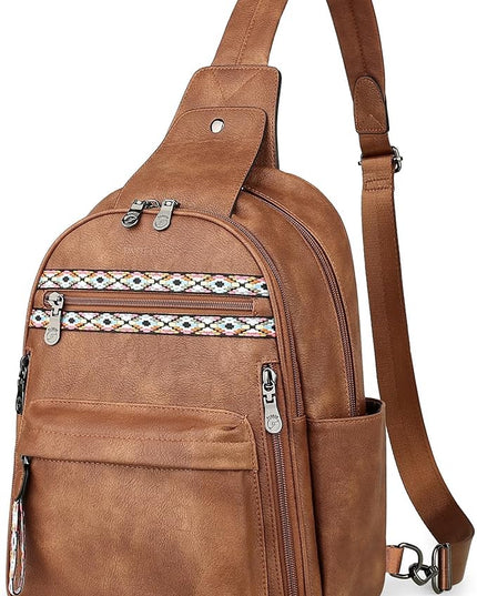 FADEON Large Sling Bag for Women, Leather Crossbody Purse Designer Anti Theft Sling Backpack, RFID Fanny Packs for Travel