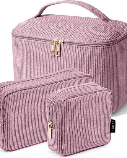 MAGEFY Small Makeup Bag for Purse Mini Cosmetics Bag Corduroy Cute Cosmetic Pouch for Women with Slip-in Pockets