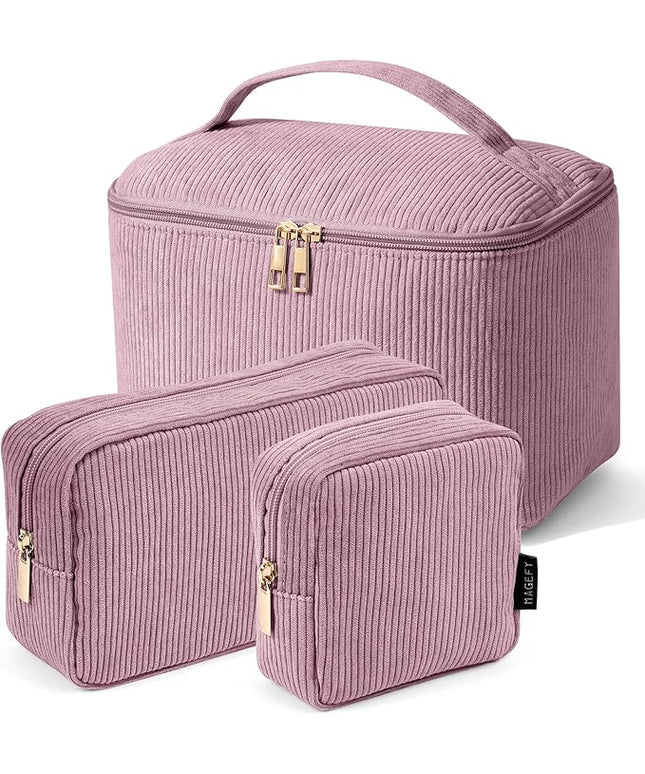 MAGEFY Small Makeup Bag for Purse Mini Cosmetics Bag Corduroy Cute Cosmetic Pouch for Women with Slip-in Pockets