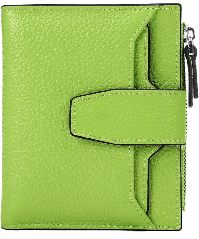 AINIMOER Women's RFID Blocking Leather Small Compact Bi-fold Zipper Pocket Wallet Card Case Purse with id Window