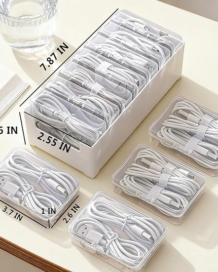 Cable Organizer Storage Box with 7 Wire Ties and Label Stickers,Desktop Cable Management Box with Switch, Power Cord Organizer for Office,Home,Desk Accessories Storage Stationery Supplies（Clear）