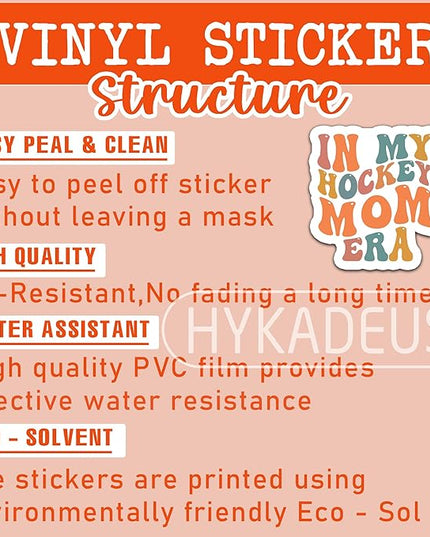 (3Pcs) in My Hockey Mom Era Sticker Hockey Sticker Hockey Decals Waterproof Vinyl Decal for Book, Laptop, Phones, Tumblers, Water Bottles, Hockey Gifts for Mom Mama, 3" x 2.8"