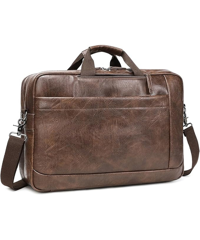 Faux Leather Messenger Bag for Men 17-17.3 Inch: Convertible 3 in 1 Backpack Laptop Bag Briefcase Computer Handbags Shoulder Crossbody Bag with Padded Laptop Sleeve for Work College Travel, PU Coffee